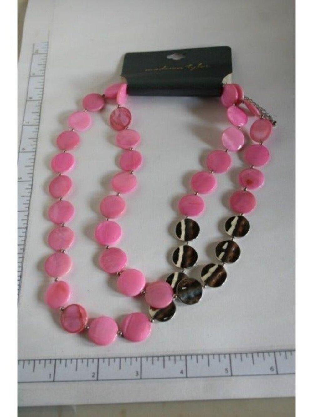 Pink & Black Shell Disc Beaded Statement Necklace With Adjustable Lobster Clasp - Picture 9 of 10